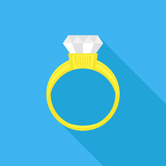 Gold Yellow Ring with Diamond Isolated on Blue Background.