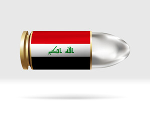 Iraq flag on bullet. A bullet danger moving through the air. Flag template. Easy editing and vector in groups. National flag vector illustration on background.