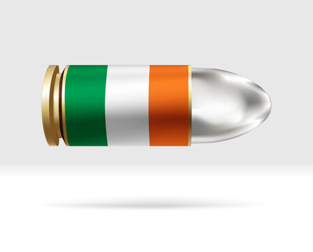 Ireland flag on bullet. A bullet danger moving through the air. Flag template. Easy editing and vector in groups. National flag vector illustration on background.