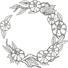 Autumn round design with text area. Halloween october pumpkins and leaves