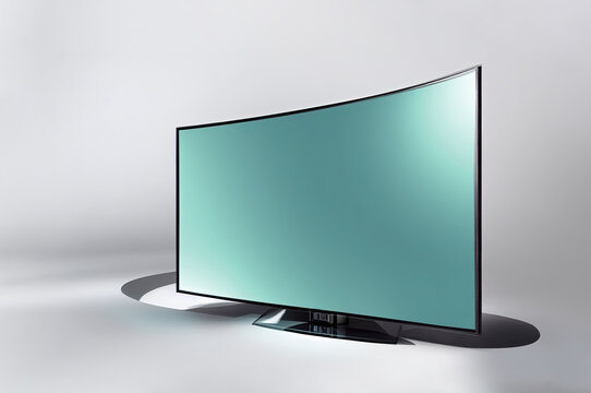 Smart TV with blank empty mockup green screen connected, mixed digital 3d illustration and matte painting.