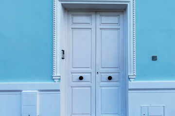 blue door on a wall