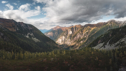 Fototapeta premium High angle panorama of Alpine Mountain Landscape, Austrian Alps, Bad Gastein, Salzburg