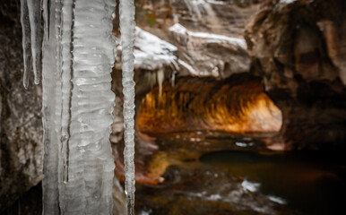 Icicles in Foreground of Subway canyon