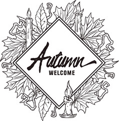Autumn round design with text area. Halloween october pumpkins and leaves