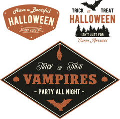 Halloween party set of designs for spooky mystery holiday. Fear elements for halloween night. Evil horror of graphic design for witchcraft of happy halloween