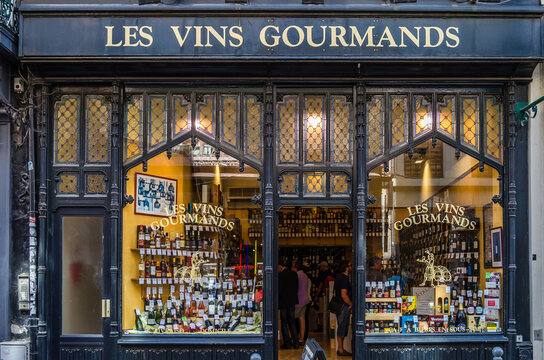 LILLE, FRANCE - AUGUST 17, 2013: Showcase of a wine store in the historic center of Lille, northern France
