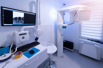 Interior of new modern dental clinic office with equipment