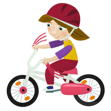 Cartoon kid girl on the bicycle isolated illustration for children