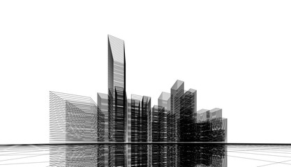 City architecture concept drawing 3d illustration