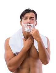 Man shaving isolated on the white background