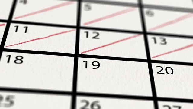 Christmas marked on calendar. Crossing out date on calendar until Christmas Day. High quality 4k footage