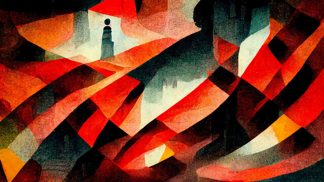 Abstract illustration with red colors, digital painting style artwork. © La Cassette Bleue