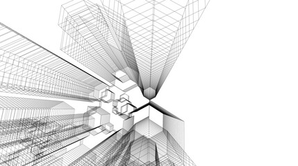 City architecture concept drawing 3d illustration