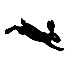 Black Rabbit illustration.  Black silhouette on white background. Cute running bunny figure in sketch style. Chinese New Year 2023 symbol.