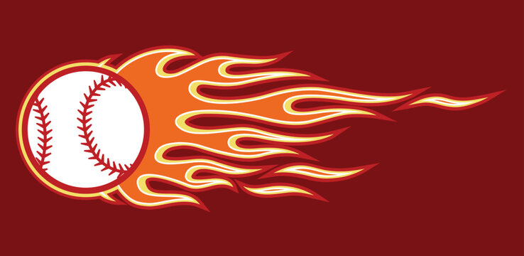Burning baseball ball sport logo template with fire flames
