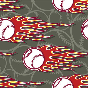 Baseball balls seamless pattern with fire flame. vector image wallpaper packaging fabric textile wrapping paper design
