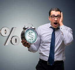 Young businessman surprised at high interest mortgage rates