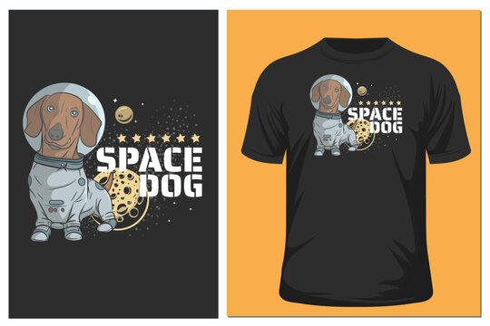 Dachshund Dog And Space Suit Vector. T Shirt Design