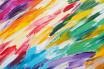 Beautiful strokes of colorful oil paints on white canvas as background, closeup
