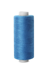 Spool of blue sewing thread isolated on white