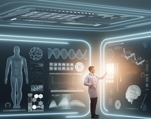 Man doctor in futuristic medicine medical concept