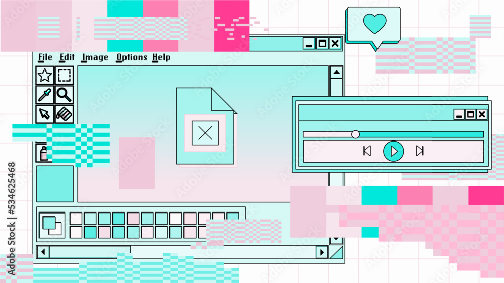 Poster collage of user interface elements in pastel pink colors. vaporwave retro style collage of icons and
