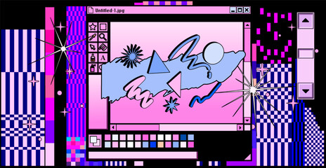 Obraz premium Collage of user interface elements in pastel pink colors. Vaporwave retro style collage of icons and window boxes.