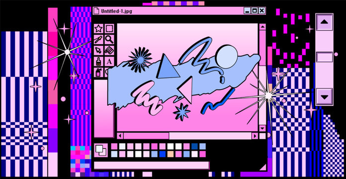 Collage Of User Interface Elements In Pastel Pink Colors. Vaporwave Retro Style Collage Of Icons And Window Boxes.