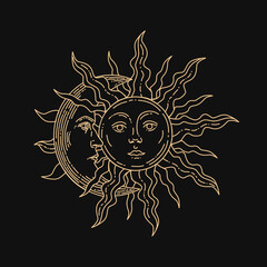 Vector illustration of the moon and the sun. Hand drawn celestial illustrations.
Design elements for decoration in modern style. magical drawings. Line drawing.