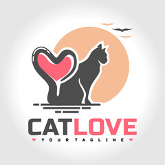 Cat love Logo Design Vector Icon