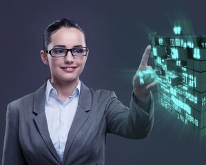 Businesswoman in business concept with finance cube