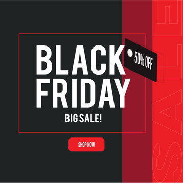 50% Off Black Friday Red Banner for Promotions and Sales.