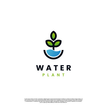 sea plant, ocean plant logo, plant with water logo design modern concept