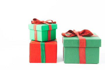 Present. Gift box with a bow. New Year's surprise. Red and green box with a gift