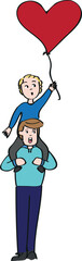 Dad and son on shoulders plus balloon