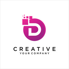 D Letter With Dots Logo Design Vector TemplatePrint