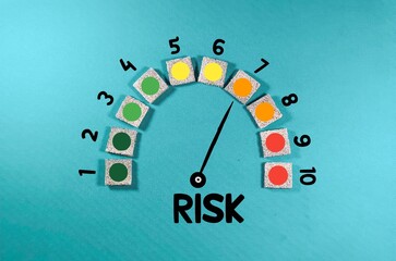 Risk level indicator rating print screen wooden cube block since low to high on blue background for Risk management and assessment concept
