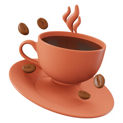 cup of coffee with beans 3d rendering
