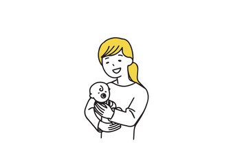 赤ちゃんを抱っこするお母さん　シンプルな線の人物イラスト