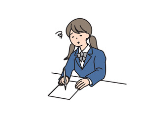 テストが難しい女子生徒　シンプルな線の人物イラスト