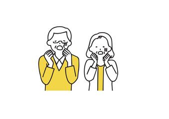 ショックを受けているシニアの夫婦　シンプルな線の人物イラスト