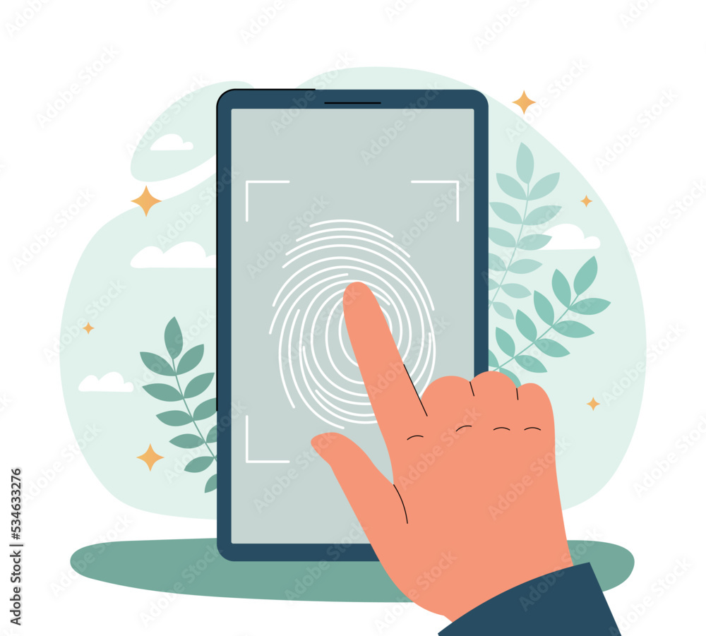 Poster fingerprint on screen. authorization and identification. modern methods of identity verification and