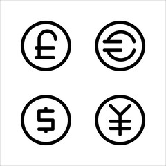 set of currency icons, on a white background.