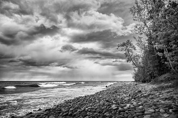 USA, Michigan, Munising, Receding storm clouds at Pictured Rocks National Lakeshore