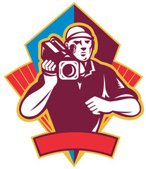 Cameraman Holding Movie Camera Shooting