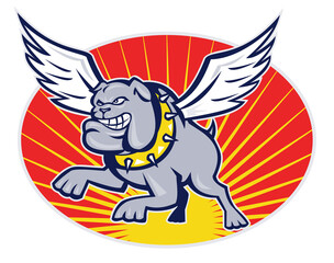 bulldog mongrel dog with wings flying