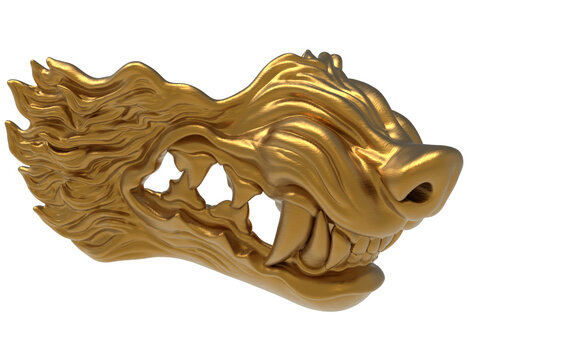 golden wolf mask on white background