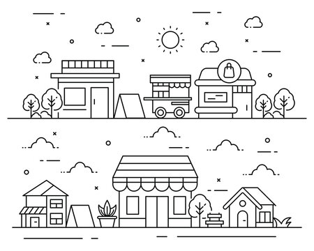 Store building in line style illustration
