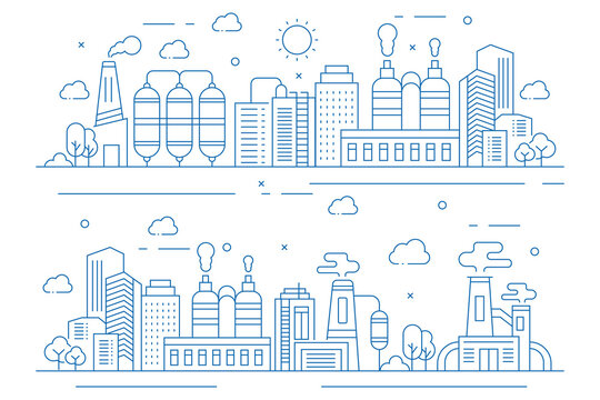 Outline landmarks industrial illustration